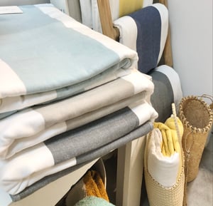 Image of Extra Wide Stripe Beach Towel-Coastal Grey