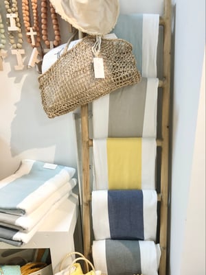 Image of Extra Wide Stripe Beach Towel-Coastal Grey