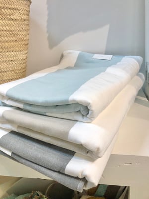 Image of Extra Wide Stripe Beach Towel-Coastal Grey