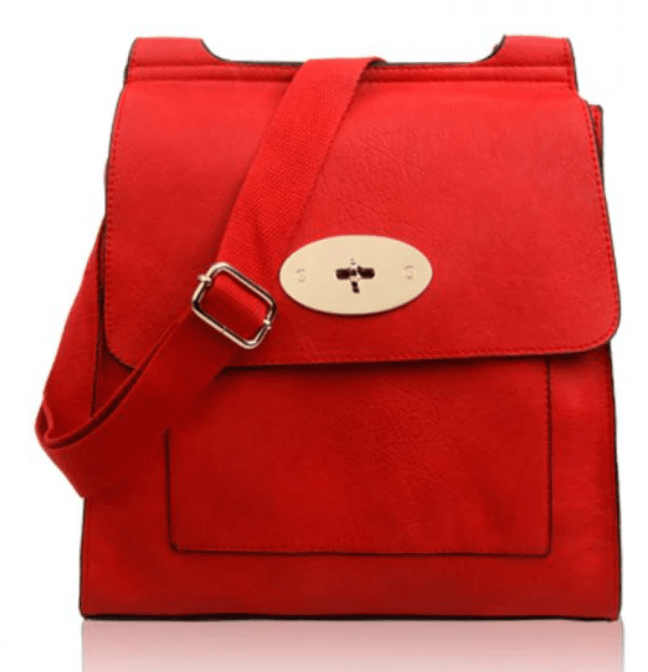 Image of Red Flap Over Messenger Bag With Metal Clasp