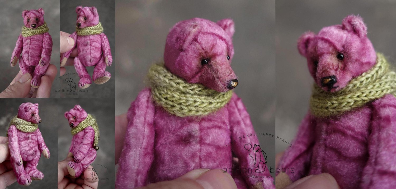 Image of 10cm Miniature Pink OOAK Artist Teddy Bear Art Doll by Aerlinn Bears