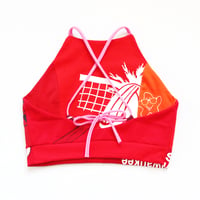 Image 3 of reds pink athletic adult M medium high neck tank adjustable courtneycourtney crop top shirt tshirt