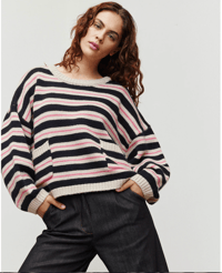 Image 1 of Kuwaii odette sweater pink navy oat stripe
