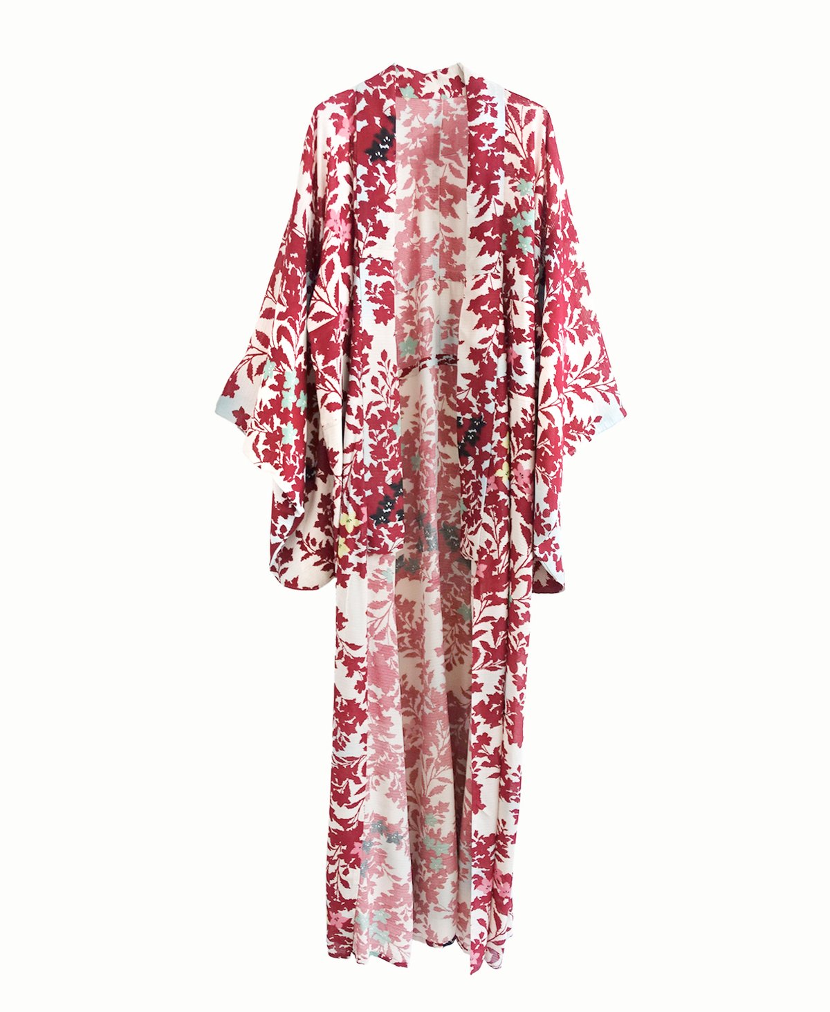 Image of Silke kimono med hulmønster med blomster og løv