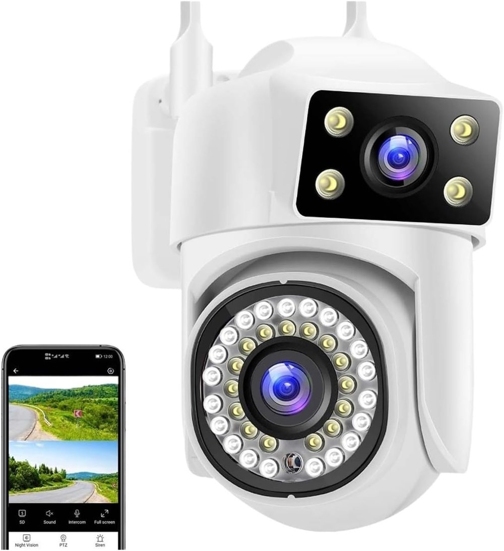 Surveillance Camera, 8MP 4K PTZ WiFi Camera Dual Lens AI Tracking Security Protection