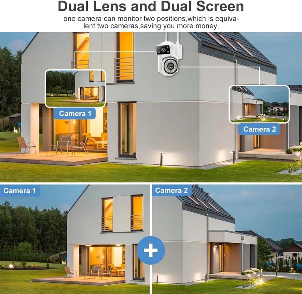 Surveillance Camera, 8MP 4K PTZ WiFi Camera Dual Lens AI Tracking Security Protection