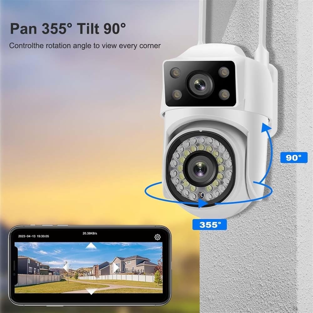 Surveillance Camera, 8MP 4K PTZ WiFi Camera Dual Lens AI Tracking Security Protection