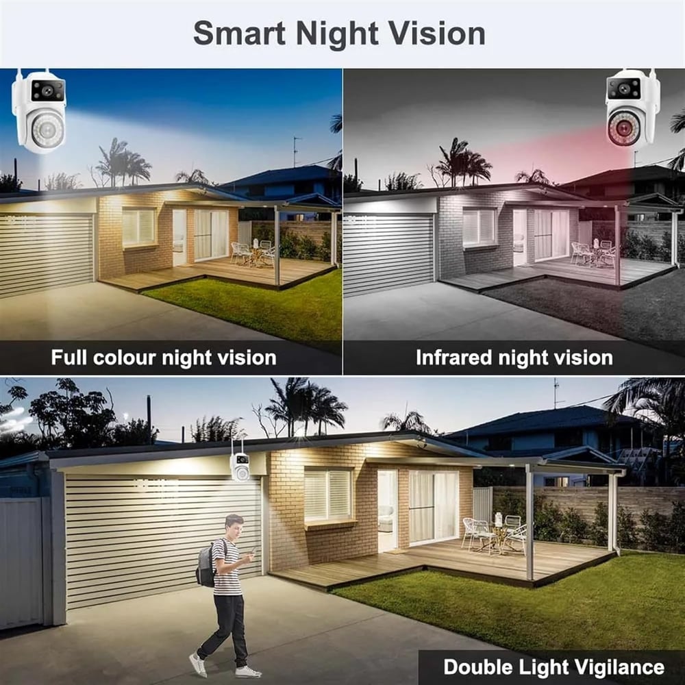 Surveillance Camera, 8MP 4K PTZ WiFi Camera Dual Lens AI Tracking Security Protection