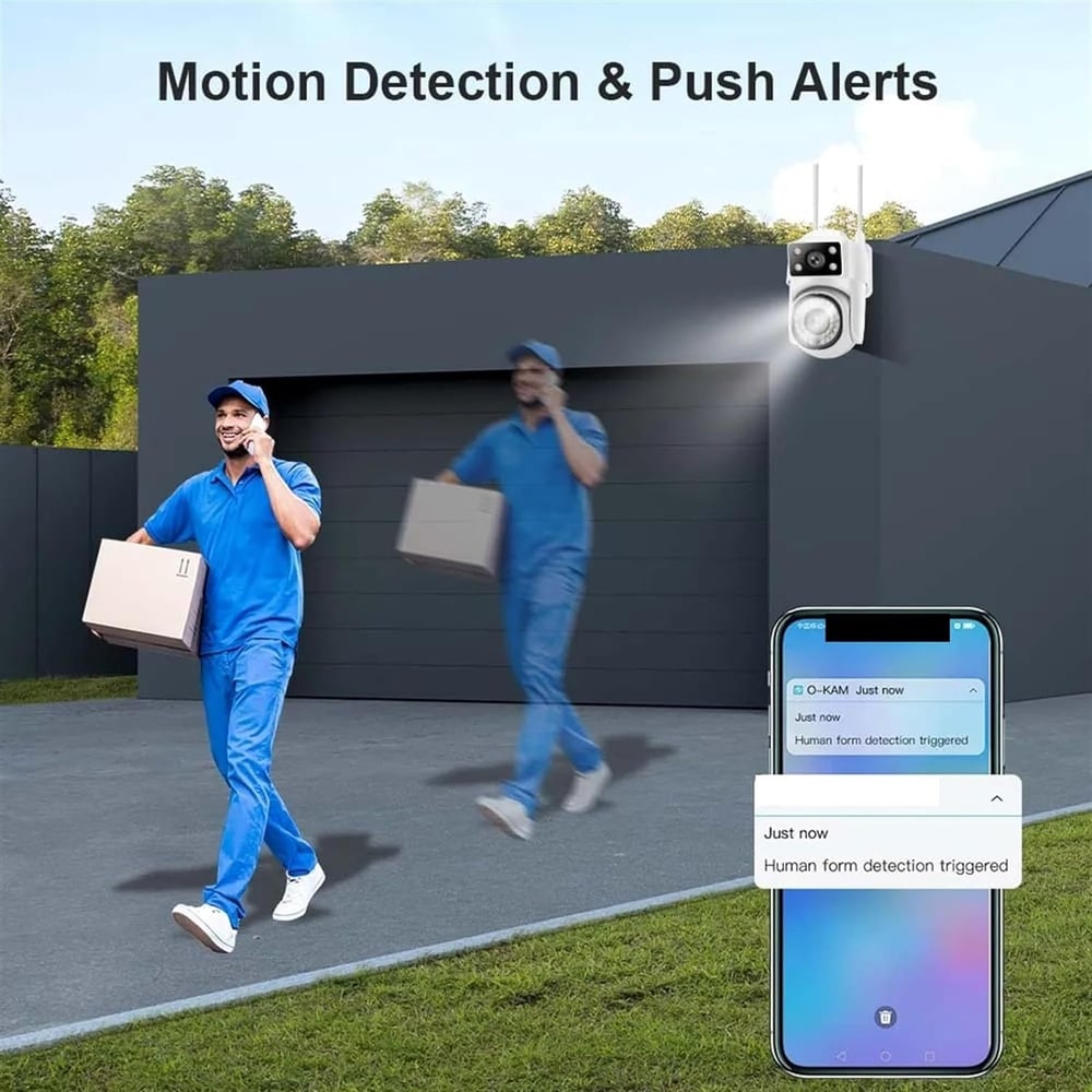 Surveillance Camera, 8MP 4K PTZ WiFi Camera Dual Lens AI Tracking Security Protection