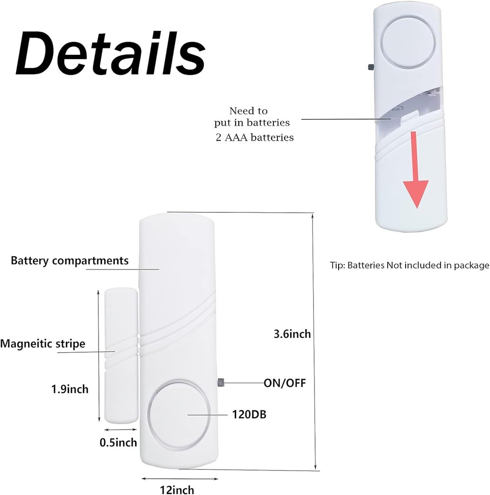 4 Pack Security Window/Door Alarm, Door Open Chime, Magnetic Burglar Alert Sensor, Loud Door Alarms 