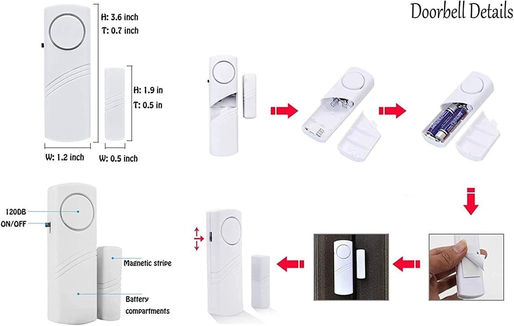 4 Pack Security Window/Door Alarm, Door Open Chime, Magnetic Burglar Alert Sensor, Loud Door Alarms 