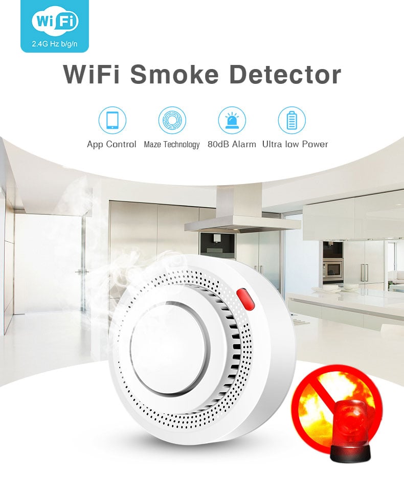 Tuya WiFi Smoke Detector Sensor Fire Alarm Works With Smart Life APP Information Push