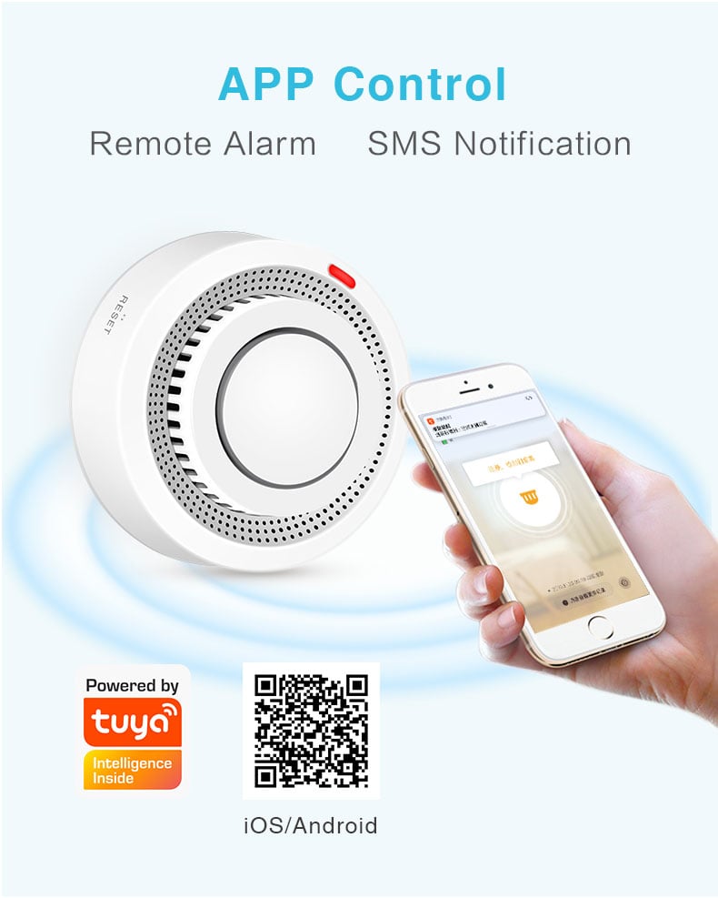 Tuya WiFi Smoke Detector Sensor Fire Alarm Works With Smart Life APP Information Push