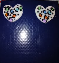 Image 1 of Rainbow cheetah print hearts or flower studs