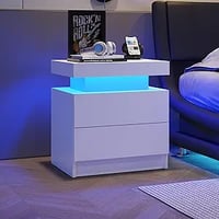 Nightstand with 16 LED lightings, Bedside Table with 2 Drawers, Modern End Table for Bedroom, Living