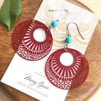 Image 2 of Circle Filigree Hoops with Turquoise Stone Beads