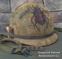 Image 7 of Vietnam M-1C Airborne Helmet Paratrooper liner Mitchell Camo Cover Cigarettes Rations. "WIDOW MAKER"