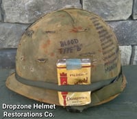 Image 4 of Vietnam M-1C Airborne Helmet Paratrooper liner Mitchell Camo Cover Cigarettes Rations. "WIDOW MAKER"