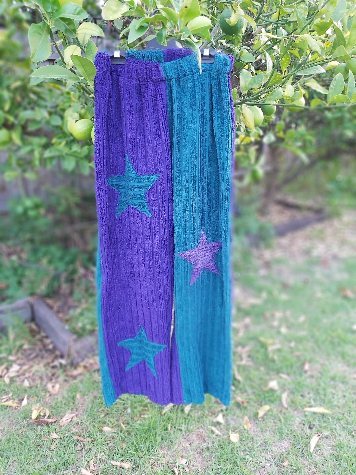 Image of Chenille Star Pants in Purple/Jade green