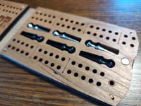 Image 2 of Handcrafted Leather & Wood Travel Cribbage Board with Copper Rivets