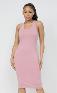 Cotton Spandex Solid Sleeveless Tank Bodycon Midi Dress