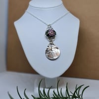 Image 2 of Silver Rose Leaf Pendant with Rose Lampwork Cabochon (SJ059)