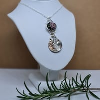 Image 3 of Silver Rose Leaf Pendant with Rose Lampwork Cabochon (SJ059)