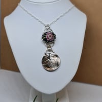 Image 4 of Silver Rose Leaf Pendant with Rose Lampwork Cabochon (SJ059)