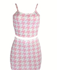 Image 1 of Houndstooth mini skirt set (pink & white)