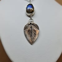 Image 3 of Silver Blackberry Leaf Pendant with Flashing Blue Labradorite Cabochon (SJ060)