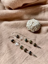Image 3 of Natural Tourmaline Herkimer Diamond Gemstone Threader Earrings Sterling Silver 