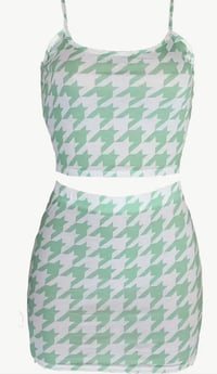 Image 1 of Houndstooth mini skirt set (mint green & white)