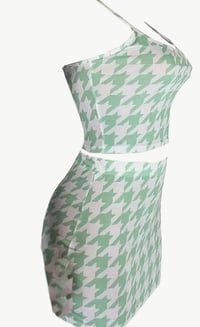 Image 2 of Houndstooth mini skirt set (mint green & white)