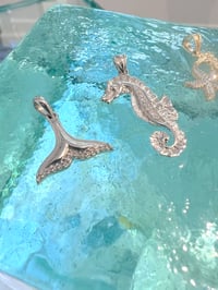 Image 2 of 14k solid gold diamond whale tail , diamond seahorse , starfish with seahorse 