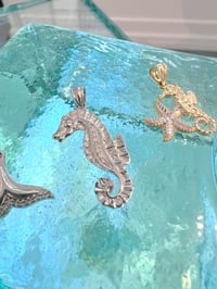 Image 3 of 14k solid gold diamond whale tail , diamond seahorse , starfish with seahorse 