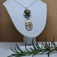 Image 1 of Silver Sage Leaf Pendant with Floral Lampwork Cabochon (SJ061)