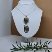 Image 3 of Silver Sage Leaf Pendant with Floral Lampwork Cabochon (SJ061)