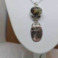 Image 4 of Silver Sage Leaf Pendant with Floral Lampwork Cabochon (SJ061)