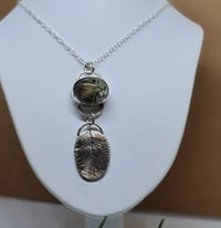 Image 5 of Silver Sage Leaf Pendant with Floral Lampwork Cabochon (SJ061)