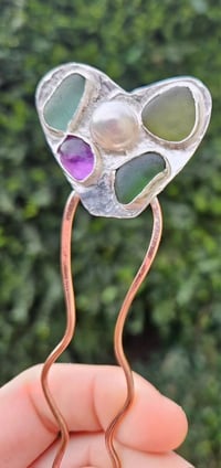 Image 1 of Hair Jewel Mermaid Pin with Seaglass/pearl /gemstone 