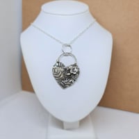 Image 3 of Silver Large Floral Mum Heart Pendant (SJ064)