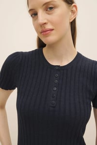 Image 3 of kowtow henley knit top navy