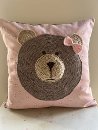 Image 1 of Bear Pillow on delicate pink flowers fabric  