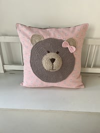 Image 2 of Bear Pillow on delicate pink flowers fabric  