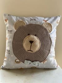 Image 1 of Bear Pillow on delicate blue flowers fabric