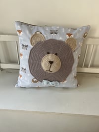 Image 2 of Bear Pillow on delicate blue flowers fabric