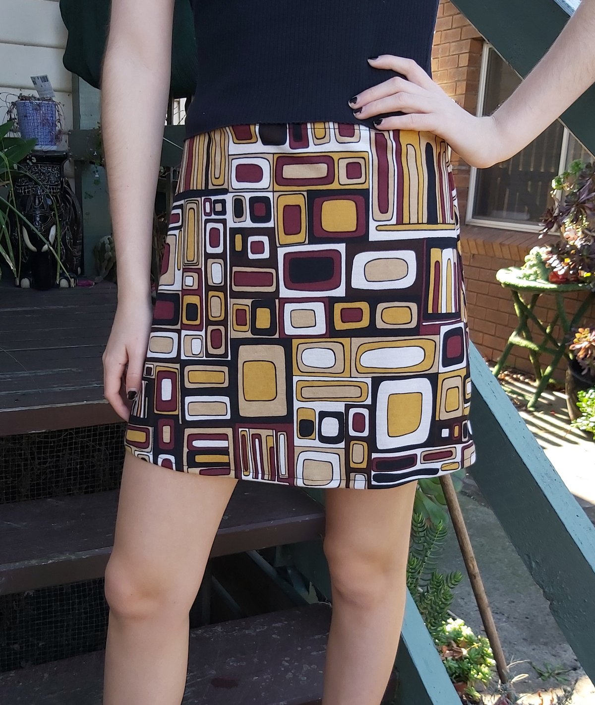 Image of Mustard geo squares KAT Skirt