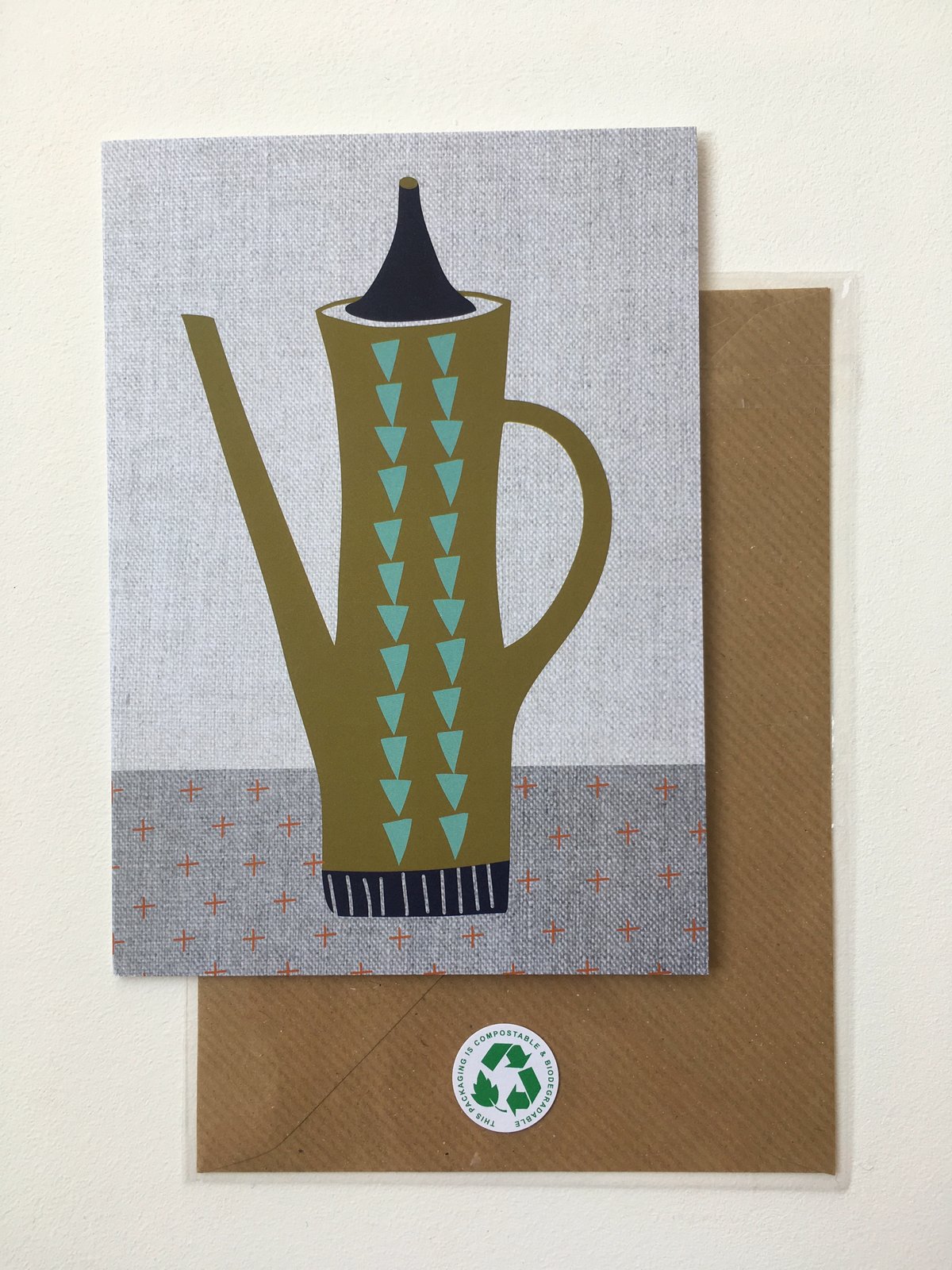 Coffee Pot Cards - Orange Kettle, Yellow Stripe, Dotty Red, Vertical Leaf & Green Triangles