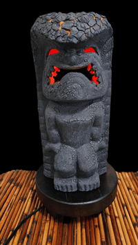 Image 2 of Tiki Classics Double Sided Ceramic Ku Lamp with Flame Bulb Wood Base