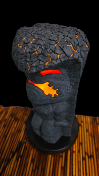 Image 3 of Tiki Classics Double Sided Ceramic Ku Lamp with Flame Bulb Wood Base